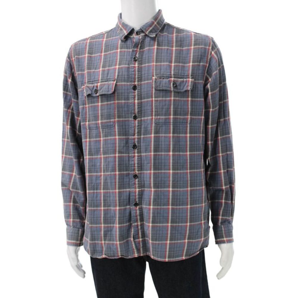Ralph Lauren Rugby Mens Plaid Button Down Shirt Blue Red Cotton Size Large